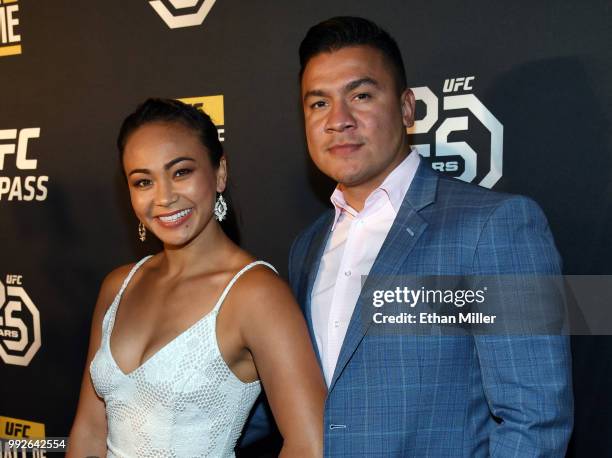 Mixed martial artist Michelle Waterson and her husband Joshua Gomez arrive at the UFC Hall of Fame's class of 2018 induction ceremony at Palms Casino...