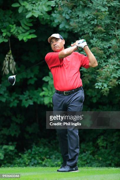 Rafael Gomez of Argentina in action during Day One of the Swiss Seniors Open at Golf Club Bad Ragaz on July 6, 2018 in Bad Ragaz, Switzerland.