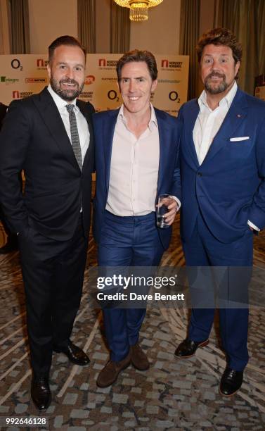 Alfie Boe, Rob Brydon and Michael Ball attend the Nordoff Robbins O2 Silver Clef Awards at The Grosvenor House Hotel on July 6, 2018 in London,...