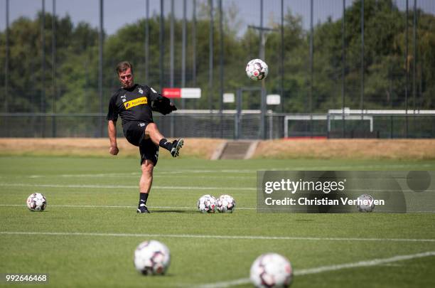 Head Coach Dieter Hecking during a training session of Borussia Moenchengladbach at Borussia-Park on July 06, 2018 in Moenchengladbach, Germany.