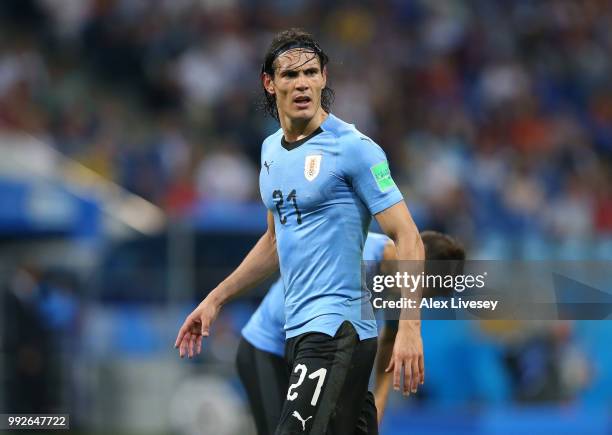 Edinson Cavani of Uruguay looks on during the 2018 FIFA World Cup Russia Round of 16 match between 1st Group A and 2nd Group B at Fisht Stadium on...