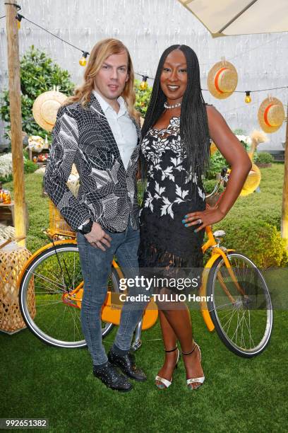 At the opening of the ephemeral restaurant Le Jardin de Joy in the Hotel Barriere Le Fouquet's, Christophe Guillarme and NadÃ¨ge Beausson-Diagne are...