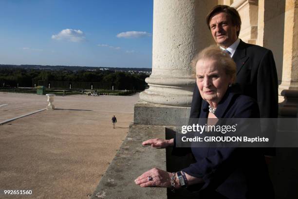 June 25 : the former secretary of state from Bill Clinton, Madeleine Albright and Jean-Luc Allavena are photographed for Paris Match at the Aspen...