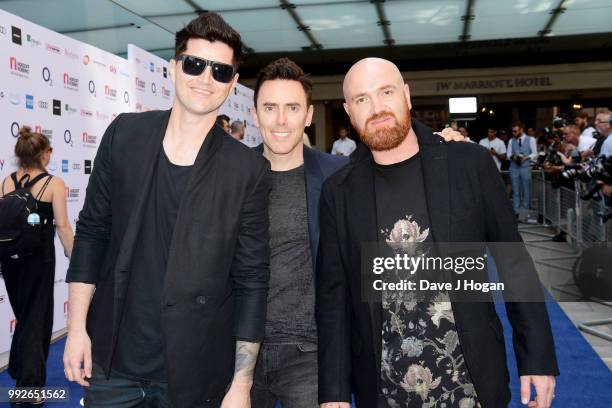 Danny O'Donoghue, Glen Power and Mark Sheehan of The Script attend the Nordoff Robbins' O2 Silver Clef Awards at Grosvenor House, on July 6, 2018 in...