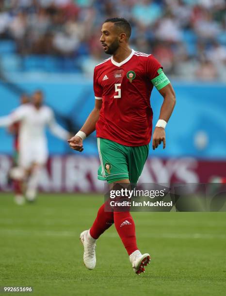Mehdi Benatia of Morocco is seen during the 2018 FIFA World Cup Russia group B match between Morocco and Iran at Saint Petersburg Stadium on June 15,...