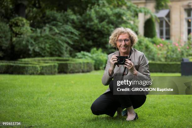 The Minister of Labour Muriel PÃ©nicaud is photographed for Paris Match in a garden of the Hotel de Chatelet on june 14, 2018 in Paris, France.