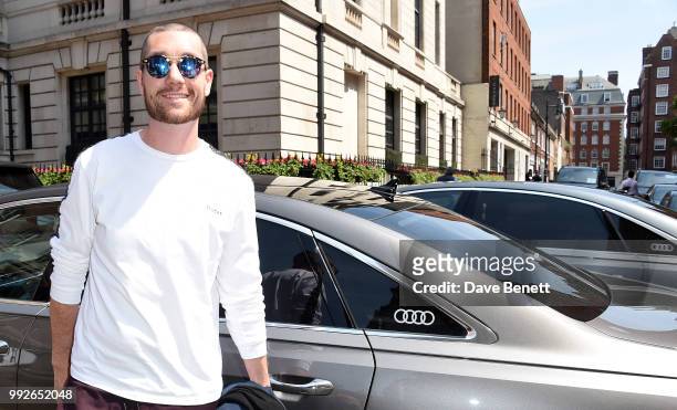 Dan Smith of Bastille arrives in an Audi for the O2 Silver Clef Awards at at Grosvenor House, on July 6, 2018 in London, England.