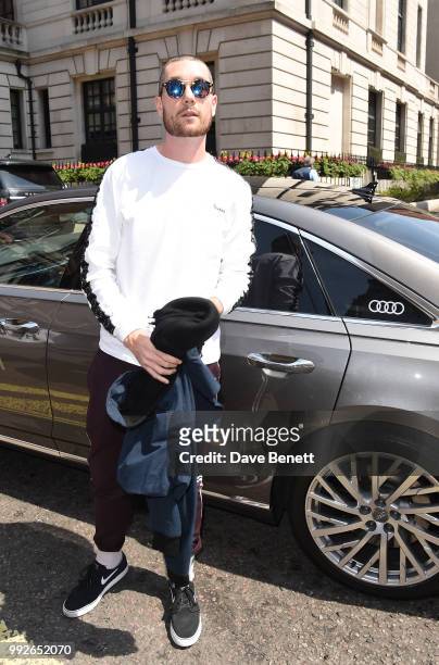 Dan Smith of Bastille arrives in an Audi for the O2 Silver Clef Awards at at Grosvenor House, on July 6, 2018 in London, England.