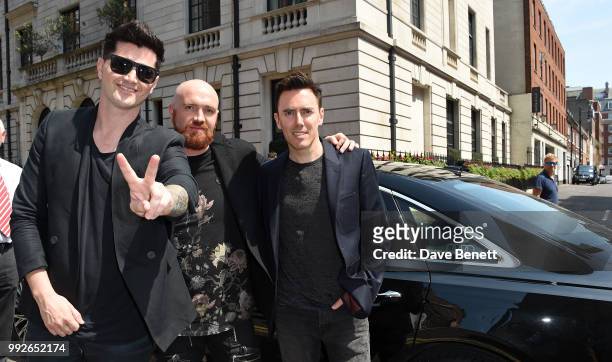 Danny O'Donoghue, Mark Sheehan and Glen Power arrive in an Audi for the O2 Silver Clef Awards at at Grosvenor House, on July 6, 2018 in London,...