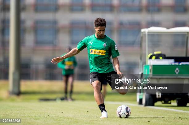 Keanan Bennetts during a training session of Borussia Moenchengladbach at Borussia-Park on July 06, 2018 in Moenchengladbach, Germany.