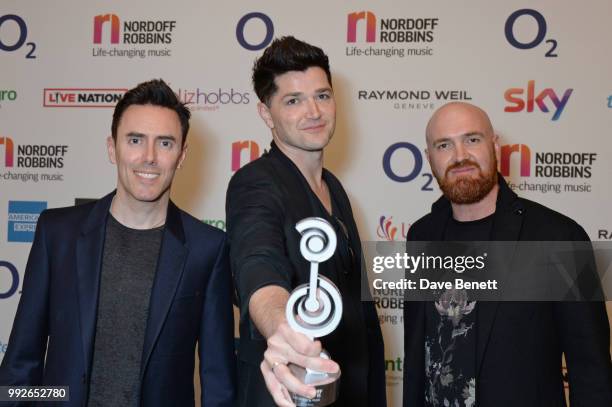 Glen Power, Danny O'Donoghue and Mark Sheehan of The Script attend the Nordoff Robbins O2 Silver Clef Awards at The Grosvenor House Hotel on July 6,...