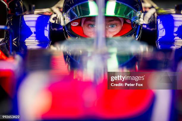 Brendon Hartley of Scuderia Toro Rosso and New Zealand during practice for the Formula One Grand Prix of Great Britain at Silverstone on July 6, 2018...