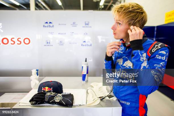 Brendon Hartley of Scuderia Toro Rosso and New Zealand during practice for the Formula One Grand Prix of Great Britain at Silverstone on July 6, 2018...