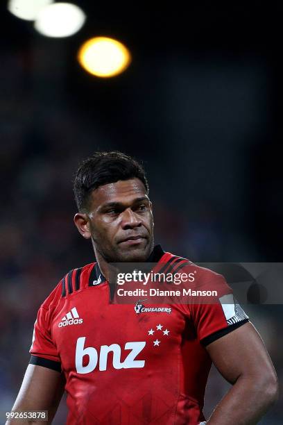 Seta Tamanivalu of the Crusaders looks on during the round 18 Super Rugby match between the Crusaders and the Highlanders at AMI Stadium on July 6,...