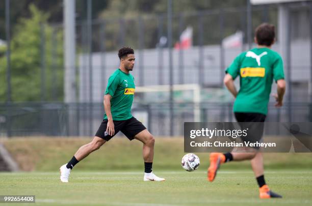 Keanan Bennetts during a training session of Borussia Moenchengladbach at Borussia-Park on July 05, 2018 in Moenchengladbach, Germany.