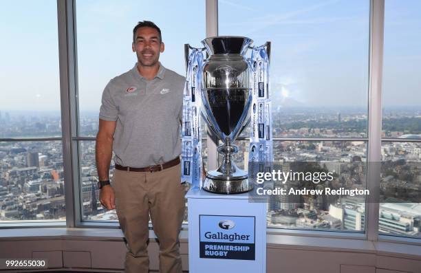 Alex Sanderson of Saracens is pictured during the announcement of the 2018-19 Gallagher Premiership Rugby fixtures at BT Tower on July 6, 2018 in...