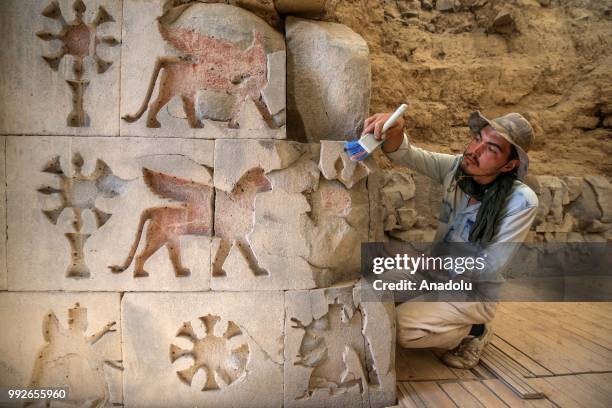 Archaeological works continue in the Ayanis neighborhood of the eastern province of Van, Turkey on July 06, 2018. Ayanis Castle was constructed on a...