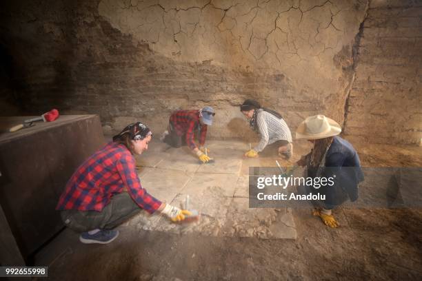 Archaeological works continue in the Ayanis neighborhood of the eastern province of Van, Turkey on July 06, 2018. Ayanis Castle was constructed on a...