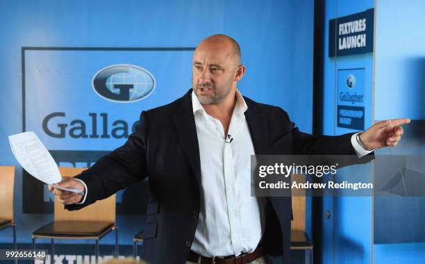 David Flatman, MC, during the announcement of the 2018-19 Gallagher Premiership Rugby fixtures at BT Tower on July 6, 2018 in London, England.