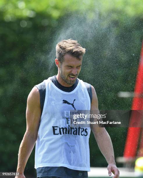 Aaron Ramsey of Arsenal during a training session at London Colney on July 6, 2018 in St Albans, England.