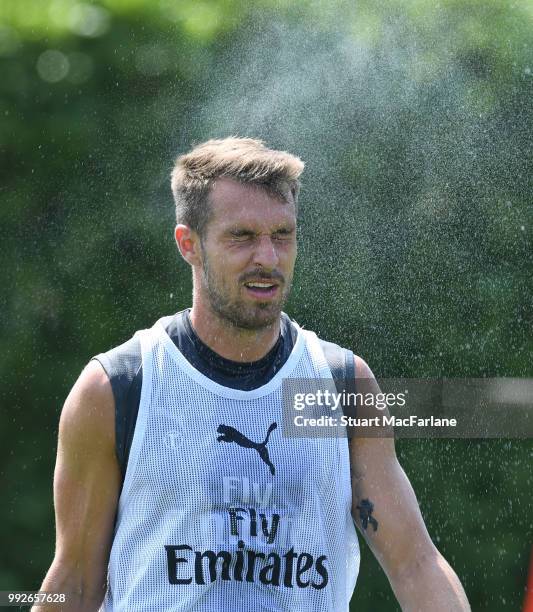 Aaron Ramsey of Arsenal during a training session at London Colney on July 6, 2018 in St Albans, England.