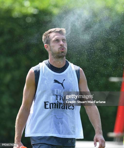 Aaron Ramsey of Arsenal during a training session at London Colney on July 6, 2018 in St Albans, England.