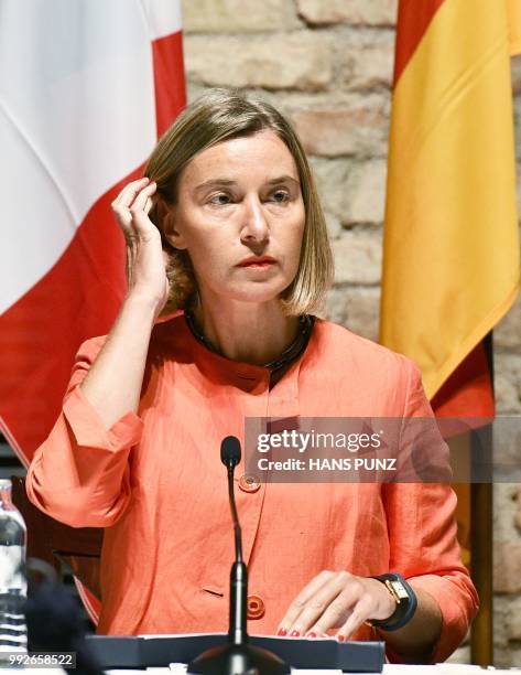 European Union High Representative for Foreign Affairs Federica Mogherini speaks after a Comprehensive Plan of Action ministerial meeting on the Iran...