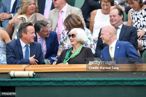 David Cameron, his mother Mary Fleur Cameron and William Hague attend day five of the Wimbledon Tennis Championships at the All England Lawn Tennis...