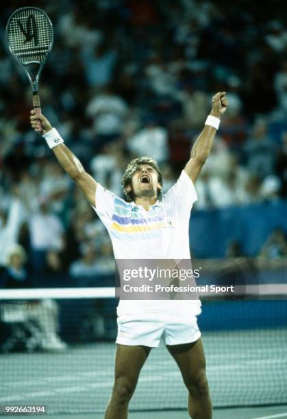 Mats Wilander of Sweden celebrates after defeating Ivan Lendl of Czechoslovakia in the Men's Singles Final of the US Open at the USTA National Tennis...