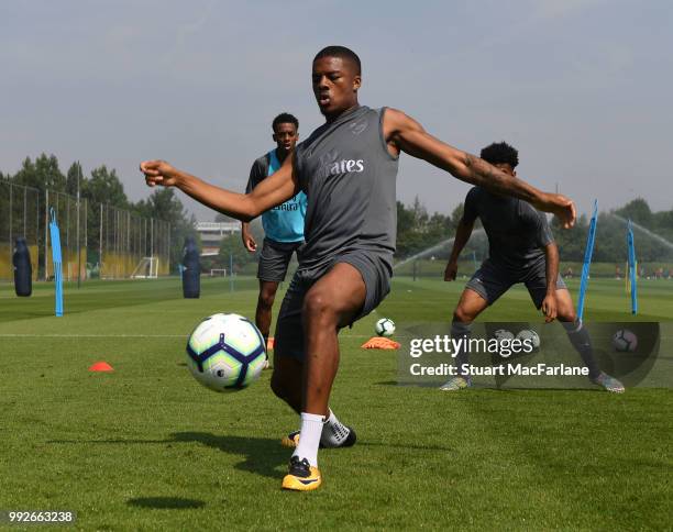 Chuba Akpom of Arsenal during a training session at London Colney on July 6, 2018 in St Albans, England.