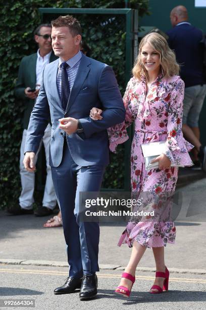 Brian O'Driscoll and Amy Huberman seen arriving at Wimbledon Day 5 on July 6, 2018 in London, England.