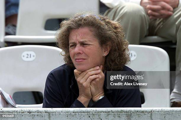 Martina's mum watches Martina Hingis of Switzerland in her Quarter final match against Francesca Schiavone of Italy during the French Open Tennis at...