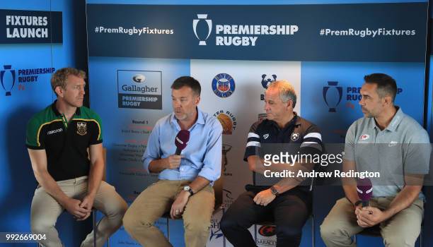 Sam Vesty of Northampton Saints, Michael Rae Chief Executive of Gallagher UK, Mark Tainton of Bristol Bears and Alex Sanderson of Saracens are...