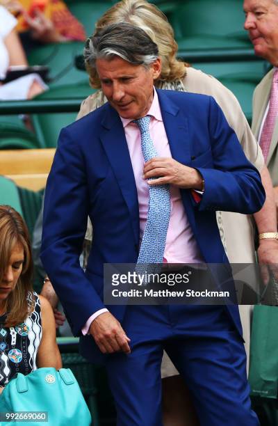 Lord Sebastian Coe attends day five of the Wimbledon Lawn Tennis Championships at All England Lawn Tennis and Croquet Club on July 6, 2018 in London,...