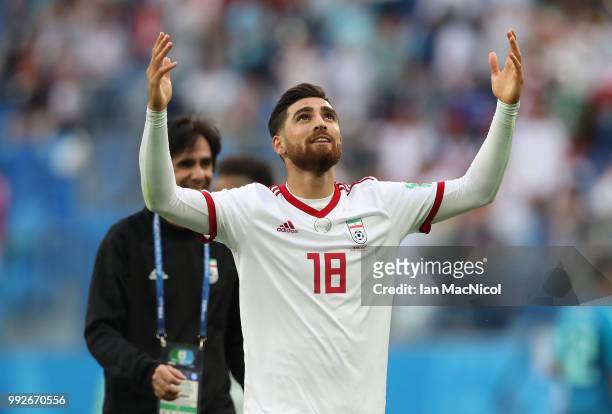 Alireza Jahanbakhsh of Iran celebrates during the 2018 FIFA World Cup Russia group B match between Morocco and Iran at Saint Petersburg Stadium on...