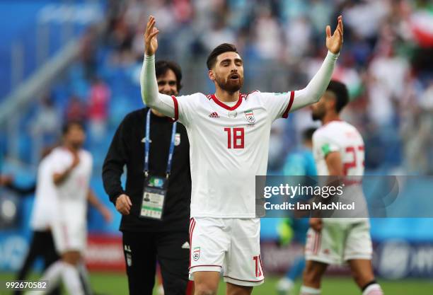 Alireza Jahanbakhsh of Iran celebrates during the 2018 FIFA World Cup Russia group B match between Morocco and Iran at Saint Petersburg Stadium on...