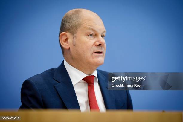 Berlin, Germany German Finance Minister Olaf Scholz captured at the federal press conference on July 06, 2018 in Berlin, Germany.