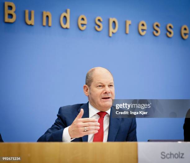 Berlin, Germany German Finance Minister Olaf Scholz captured at the federal press conference on July 06, 2018 in Berlin, Germany.