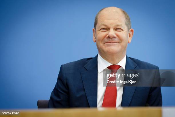 Berlin, Germany German Finance Minister Olaf Scholz captured at the federal press conference on July 06, 2018 in Berlin, Germany.