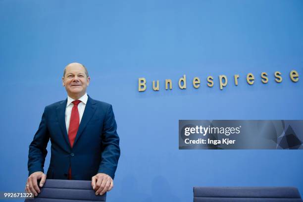 Berlin, Germany German Finance Minister Olaf Scholz captured at the federal press conference on July 06, 2018 in Berlin, Germany.