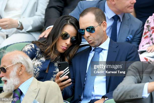 Sergio Garcia and wife Angela Akins Garcia attend day five of the Wimbledon Tennis Championships at the All England Lawn Tennis and Croquet Club on...