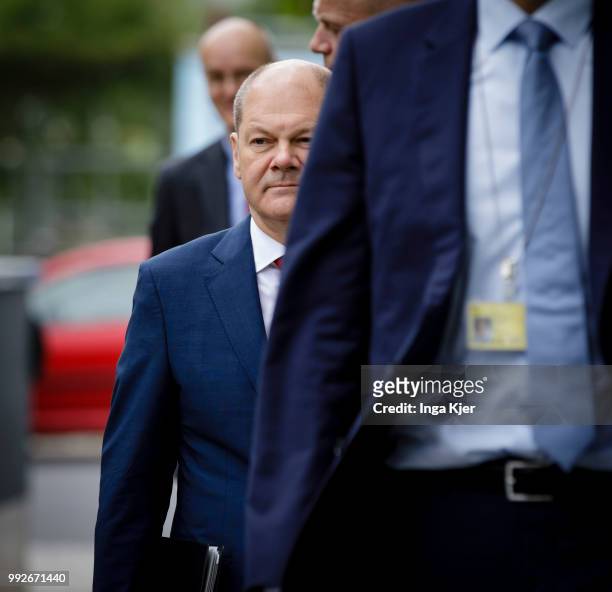 Berlin, Germany German Finance Minister Olaf Scholz arrives at the federal press conference on July 06, 2018 in Berlin, Germany.