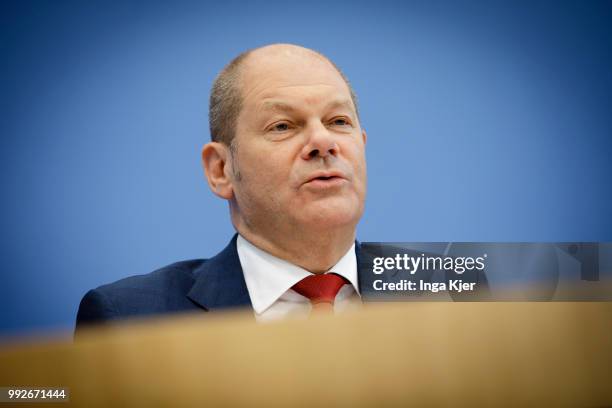 Berlin, Germany German Finance Minister Olaf Scholz captured at the federal press conference on July 06, 2018 in Berlin, Germany.