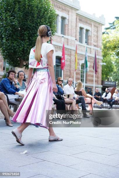 Model walks the runway during the Pilar Dalbat fashion show as part of the Madrid Mercedes Benz Fashion Week Spring/Summer 2019 at the Casa Arabe on...