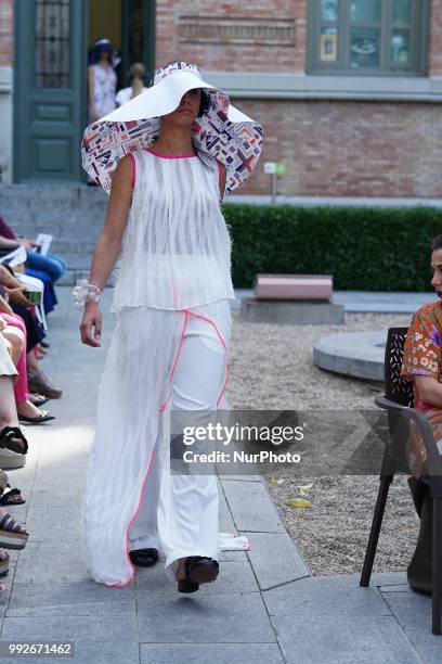 Model walks the runway during the Pilar Dalbat fashion show as part of the Madrid Mercedes Benz Fashion Week Spring/Summer 2019 at the Casa Arabe on...