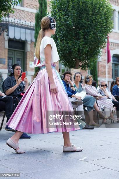 Model walks the runway during the Pilar Dalbat fashion show as part of the Madrid Mercedes Benz Fashion Week Spring/Summer 2019 at the Casa Arabe on...