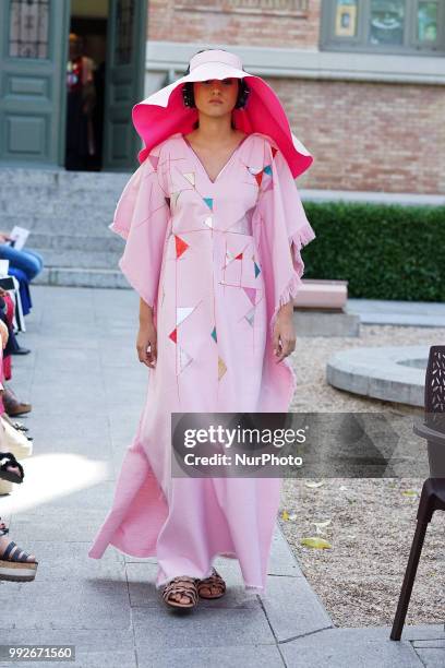 Model walks the runway during the Pilar Dalbat fashion show as part of the Madrid Mercedes Benz Fashion Week Spring/Summer 2019 at the Casa Arabe on...