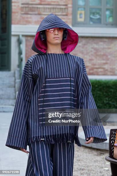 Model walks the runway during the Pilar Dalbat fashion show as part of the Madrid Mercedes Benz Fashion Week Spring/Summer 2019 at the Casa Arabe on...