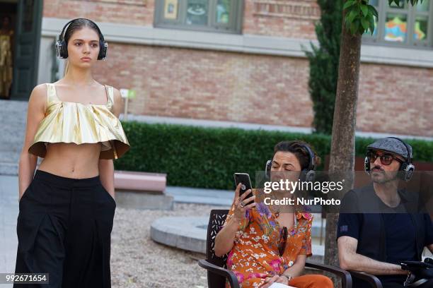 Model walks the runway during the Pilar Dalbat fashion show as part of the Madrid Mercedes Benz Fashion Week Spring/Summer 2019 at the Casa Arabe on...