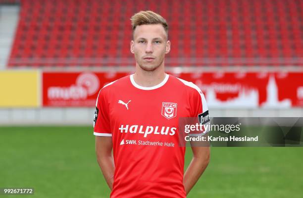 Martin Ludwig of Halle poses during the Team Presentation of Hallescher FC at Erdgas Sportpark on July 6, 2018 in Halle, Germany.